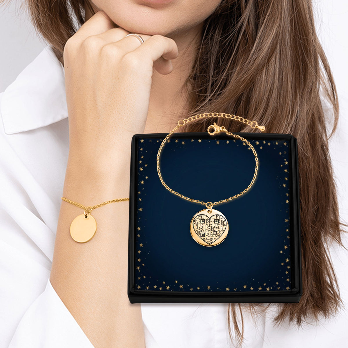Bracelet médaille QR code, cadeau personnalisé pour couple