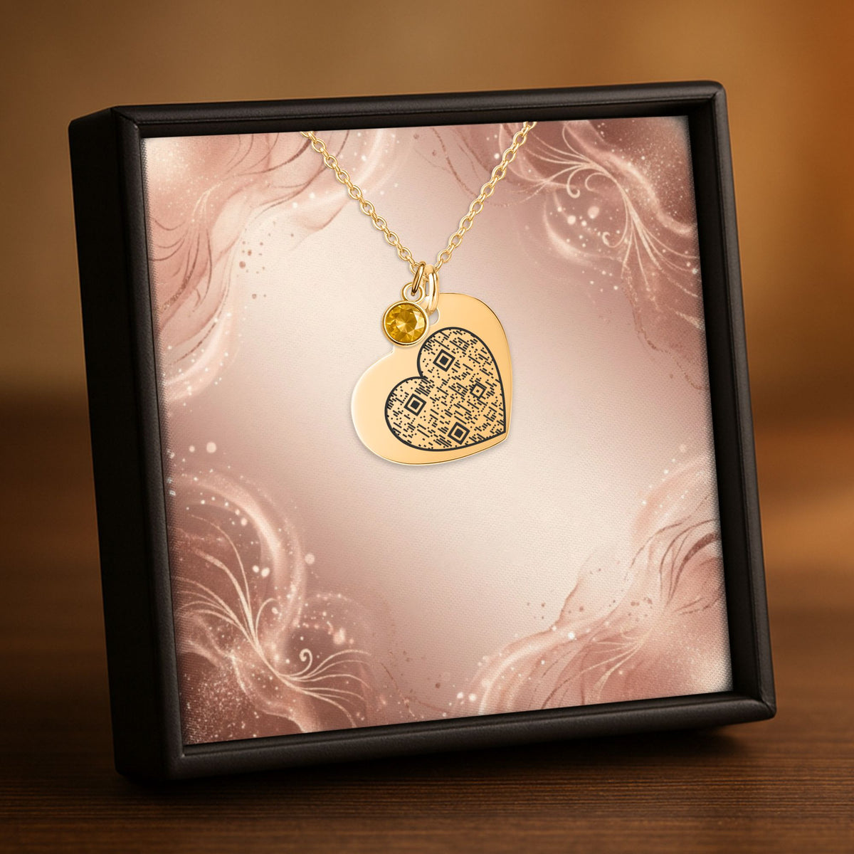 Collier cœur avec pierre de naissance gravé d'un QR code personnalisé – Notre Histoire