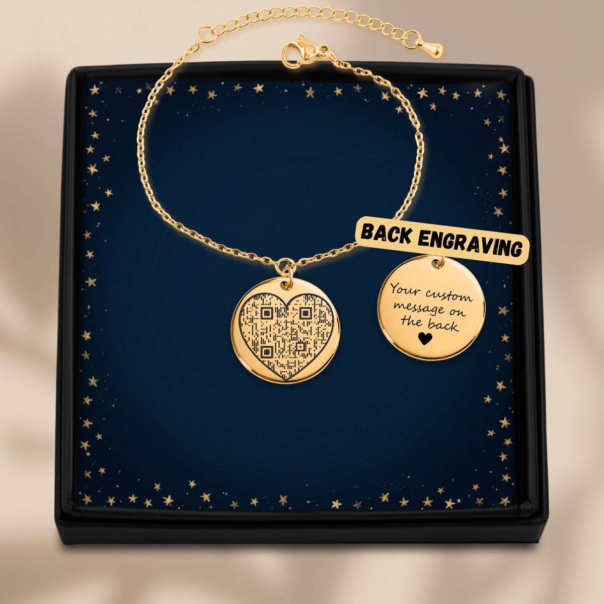 Bracelet médaille gravé d'un QR code personnalisé – Notre Histoire