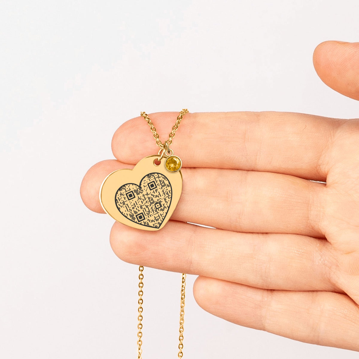 Collier cœur avec pierre de naissance en acier inoxydable gravé d'un QR code